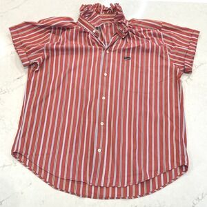 KMJ Kate Mchale Jensen Button Down SS Shirt XL‎ Striped Ruffle Collar Pocket